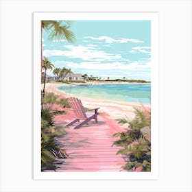 An Illustration In Pink Tones Of  Grace Bay Beach Turks And Caicos 2 Art Print