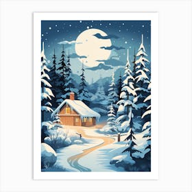 Winter Travel Night Illustration Lapland Finland 2 Art Print