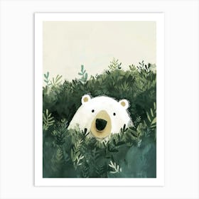 Polar Bear Hiding In Bushes Storybook Illustration 2 Art Print