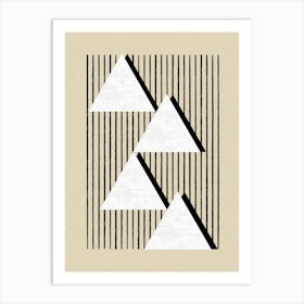 Stripes Triangles Monochrome Neutral Abstract Geometric Beige Black Art Print