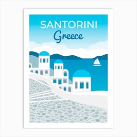 Greece, Santorini — Retro travel minimalist poster Art Print