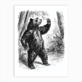 Malayan Sun Bear Dancing The Woods Ink Illustration 3 Art Print