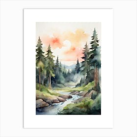 Taiga watercolor landscape, high quality watercolor forest background.5 Art Print