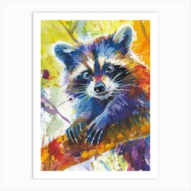 Raccoon Colourful Watercolour 3 Art Print