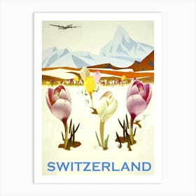 Switzerland, Tulips On A Field, Travel Poster Art Print