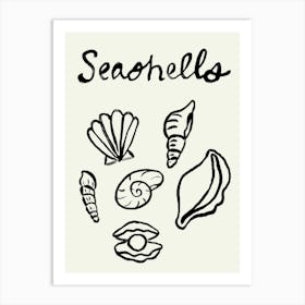 Seashell Doodles, Seashell Line Art, Minimalism Seashell Design 5 Art Print