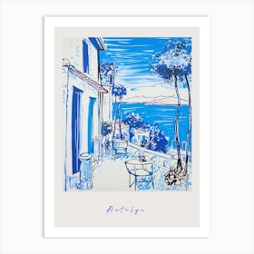 Antalya Turkey Mediterranean Blue Drawing Poster Art Print