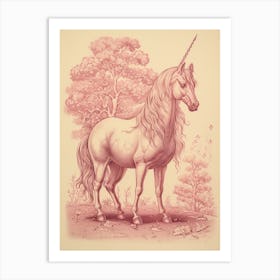 Pink Pegasus Vintage Etching Art Print