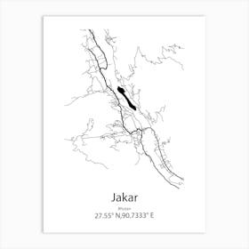 Jakar,Bhutan Minimalist Map Art Print