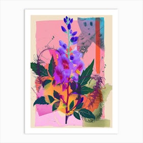 Delphinium 1 Neon Flower Collage Art Print