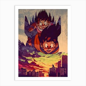 Anime Negative Space ― Goku Gohan Fly Together Art Print