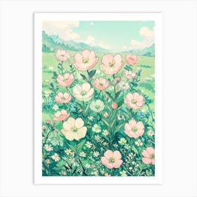 Pink Flowers In A Field Art Print