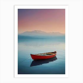 Red Boat On The Lake Art Print