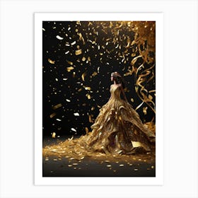 Golden Girl In A Gold Dress Art Print