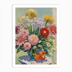 Flowers In A Blue Vase Inspired By Claude Monet Poster