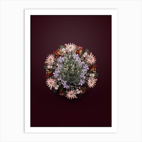 Vintage Spathula Leaved Thorn Floral Wreath on Wine Red n.1241 Art Print
