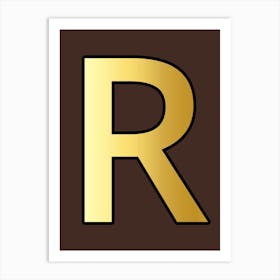 Letter R Gold Alphabet Brown Art Print