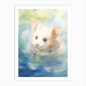 Light Watercolor Painting Of A Swimming Possum 2 Art Print