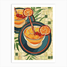 Mai Tai Illustration On A Tiled Background Art Print