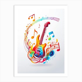 Colorful Guitar With Music Notes Art Print