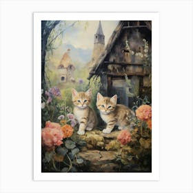 Cute Kittens In Medieval Village 3 Art Print