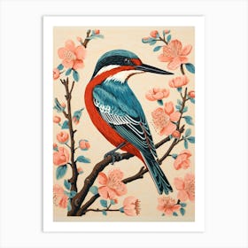 Vintage Bird Linocut Kingfisher 4 Art Print