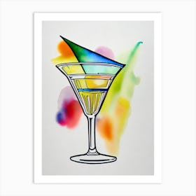 MCocktail Poster artini 2 Minimal Line Drawing With Watercolour Cocktail Poster Art Print