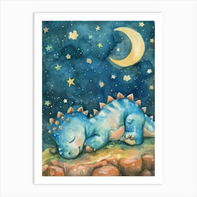 Cute Dinosaur Sleeping Under The Stars 2 Art Print