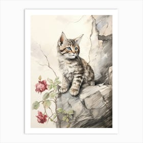 Storybook Animal Watercolour Bobcat 2 Art Print