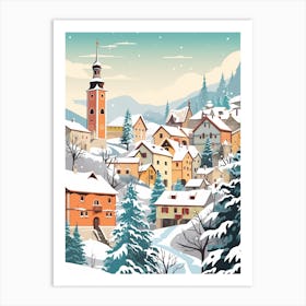 Vintage Winter Travel Illustration Cesky Krumloy Czechia 1 Art Print