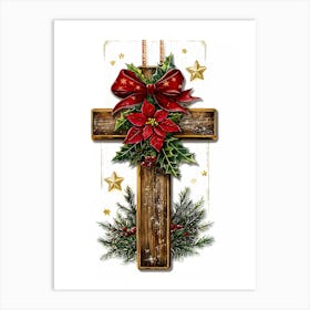 Cross With Poinsettias Art Print