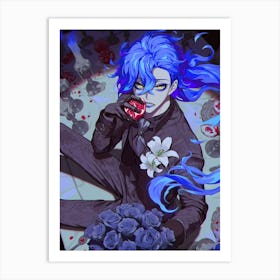 Anime Girl With Blue Hair 1 Art Print