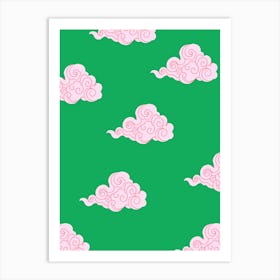 Cloud Pattern Green & Pink Art Print