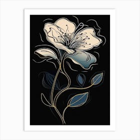 Lilies Line Art Flowers Illustration Neutral 9 Art Print