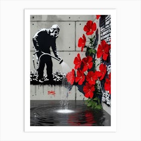 Banksy - Watering Flowers Art Print