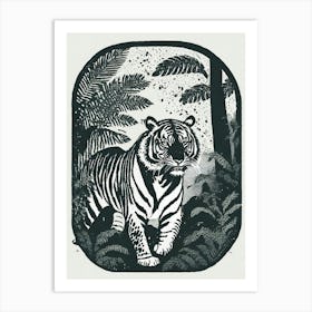 A Prowling Tiger In A Dense Jungle Underbrush Art Print