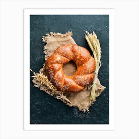 Round braided bread — Food kitchen poster/blackboard, photo art Art Print