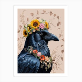 Crow With Flowers 10 Art Print