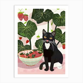 Cat And Strawberries 3 Art Print