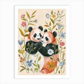 Folksy Floral Animal Drawing Panda Art Print