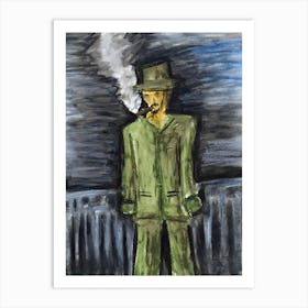 man person drawing green grey gray smoking smoker cigar impressionism impressionist  Art Print