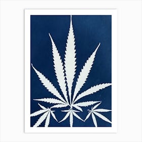 Blue Hemp Leaf cyanotype Art Print