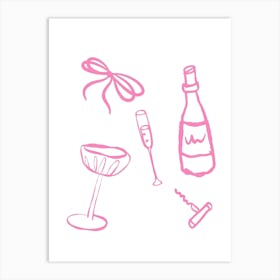 Pink Champagne Bottle Art Print