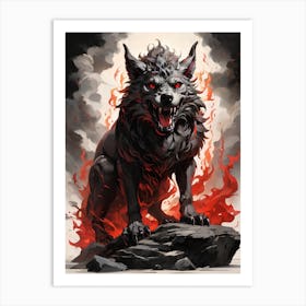 Fenrir Wearing Flames Art Print