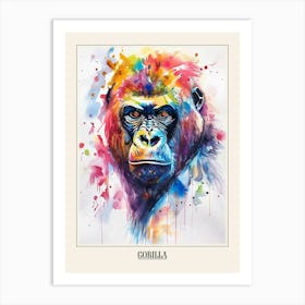 Gorilla Colourful Watercolour 4 Poster Art Print