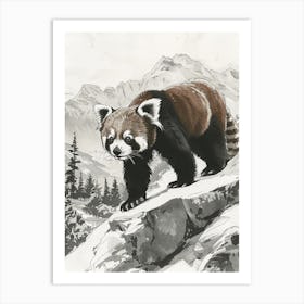 Red Panda Walking On A Mountain Ink Illustration 1 Art Print