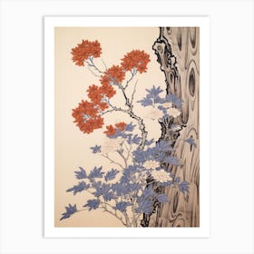 Omurasaki Japanese Aster 1 Vintage Botanical Woodblock Art Print