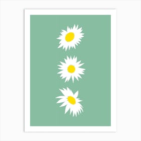 Daisy Line on Sage Green Art Print