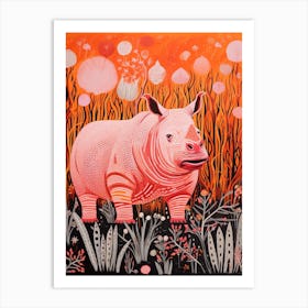 Abstract Rhino In The Nature Linocut Inspired 2 Art Print