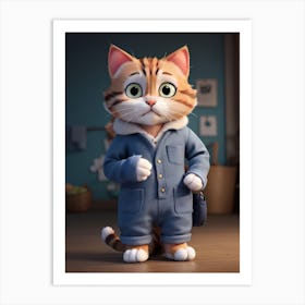 3d Animation Style Cat With Hands In Pocket 0 Art Print